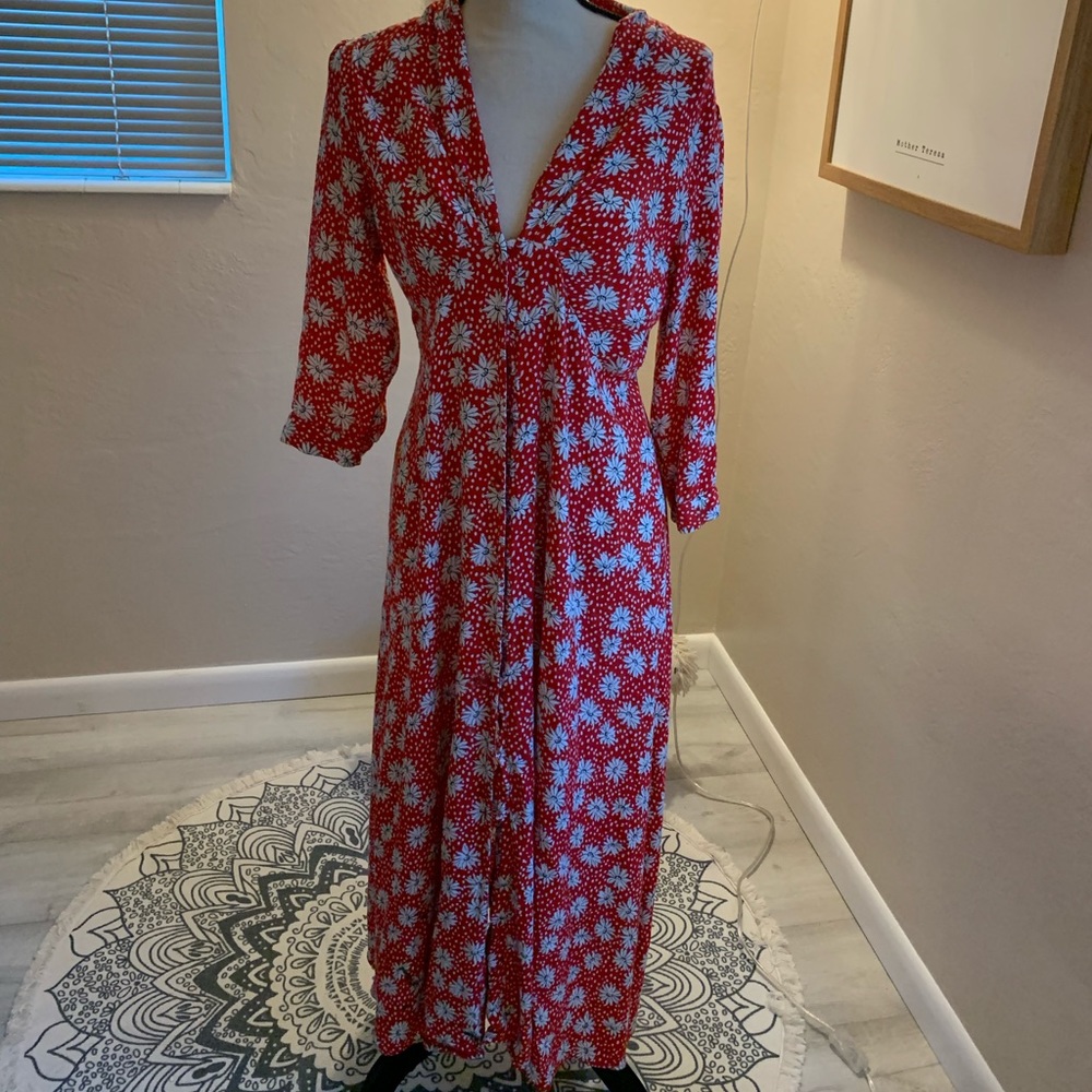 Zara, Red Floral Maxi Dress